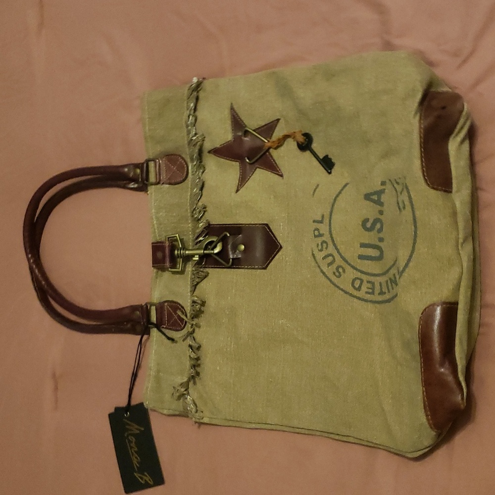 Mona B Canvas and Leather Shoulder Bag